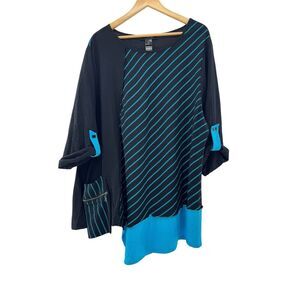 Ali Miles Tunic Top Blouse Stretch Crinkle Texture Asymmetric Pocket 3XL Relaxed